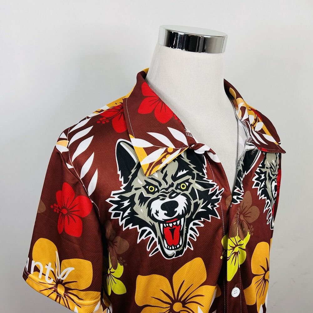 Chicago Wolves XL Hawaiian Shirt Brown Yellow Red Floral Gameday Promotion